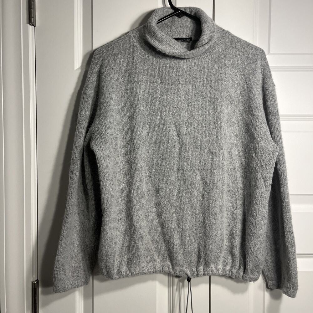 ZARA Smock Neck Cropped Sweatshirt with Drawstring Hemline Sz S Athleisure E5